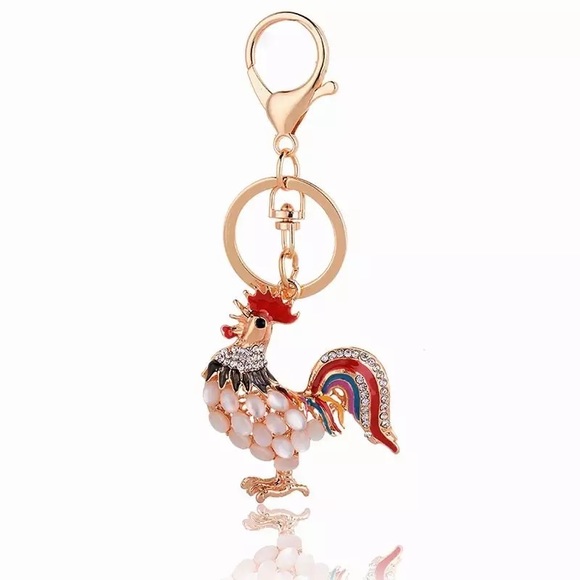 Accessories - Colorful Crystal and Pearl Rooster on a Keychain